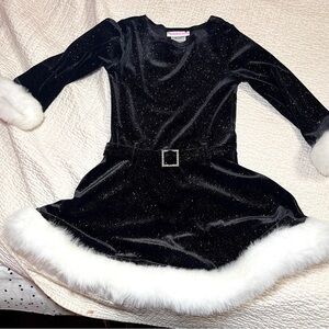 HOLIDAY DRESS Ashley Ann Black glittery, fur trim and sleeves rhinestone buckle